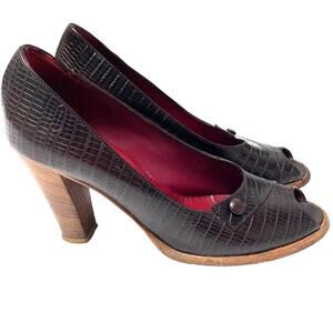 Vintage CHUCKIES New York‎ Peep Toe Heels, Brown Leather, Size Euro 38.5 (8)